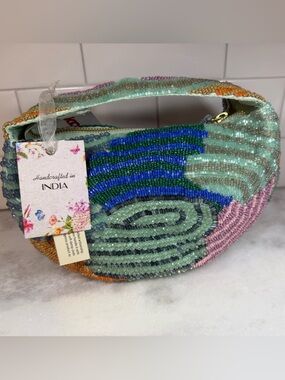 Handcrafted Beaded Clutch Bag Made in India Colorful Boho Evening Purse NWT